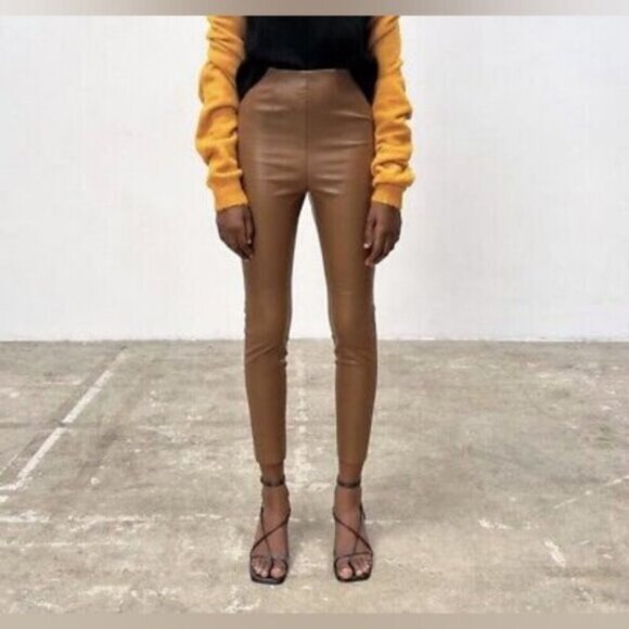 NWOT Zara Faux Leather Ankle Zip High Rise Pants XS - Picture 1 of 7